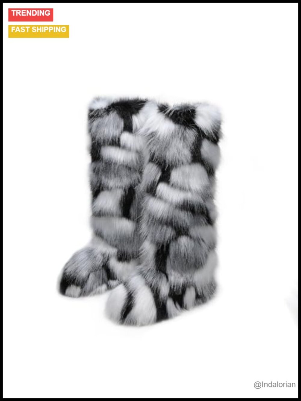 Faux Fur Knee-High Winter Boots Round Toe Suede Fluffy Fuzzy